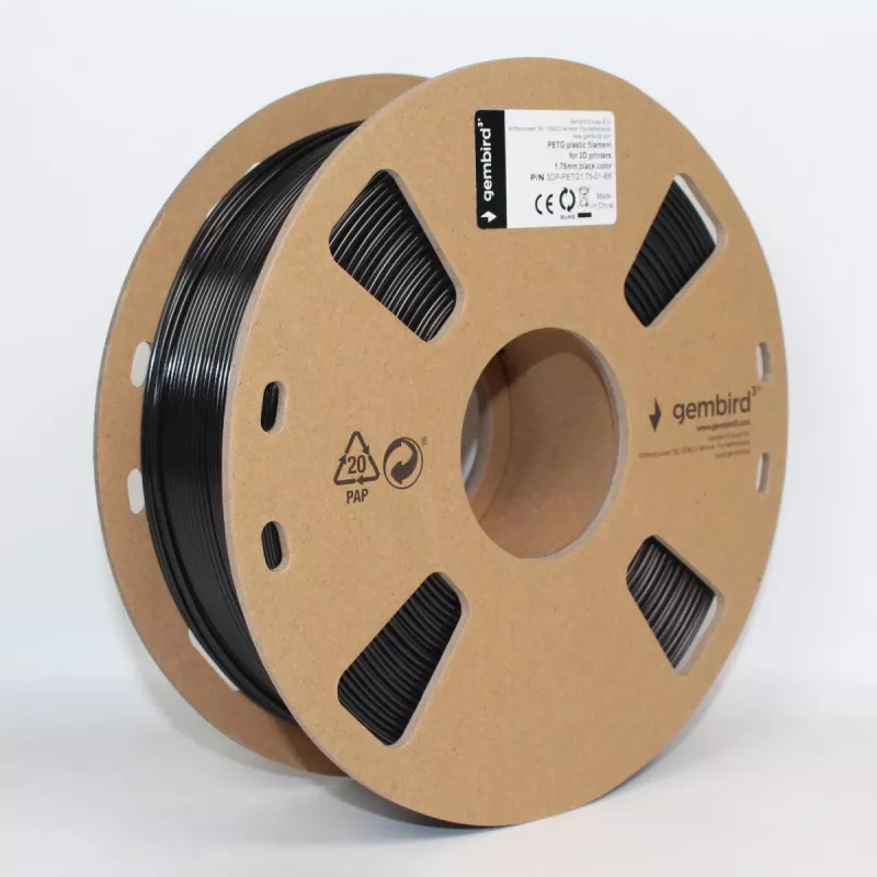3D drukas materiāls Gembird 3DP-PETG1.75-01-BK