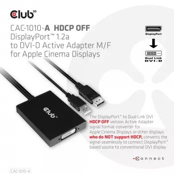 Active adapter DisplayPort to Dual Link DVI-D CLUB3D CAC-1010-A, DisplayPort to DVI-D + USB, 0.6 m