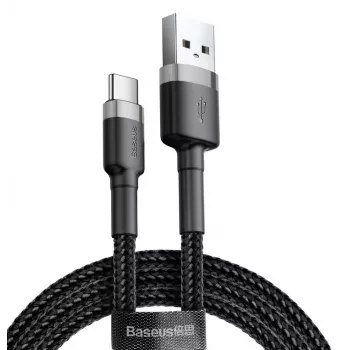 BASEUS pīts Cafule ātrās uzlādes kabelis - USB Typee-A uz Type-C 2A - 3m - pelēks/melns (neilons)