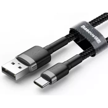 BASEUS pīts Cafule ātrās uzlādes kabelis - USB Typee-A uz Type-C 2A - 3m - pelēks/melns (neilons)