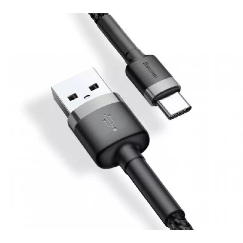 BASEUS pīts Cafule ātrās uzlādes kabelis - USB Typee-A uz Type-C 2A - 3m - pelēks/melns (neilons)