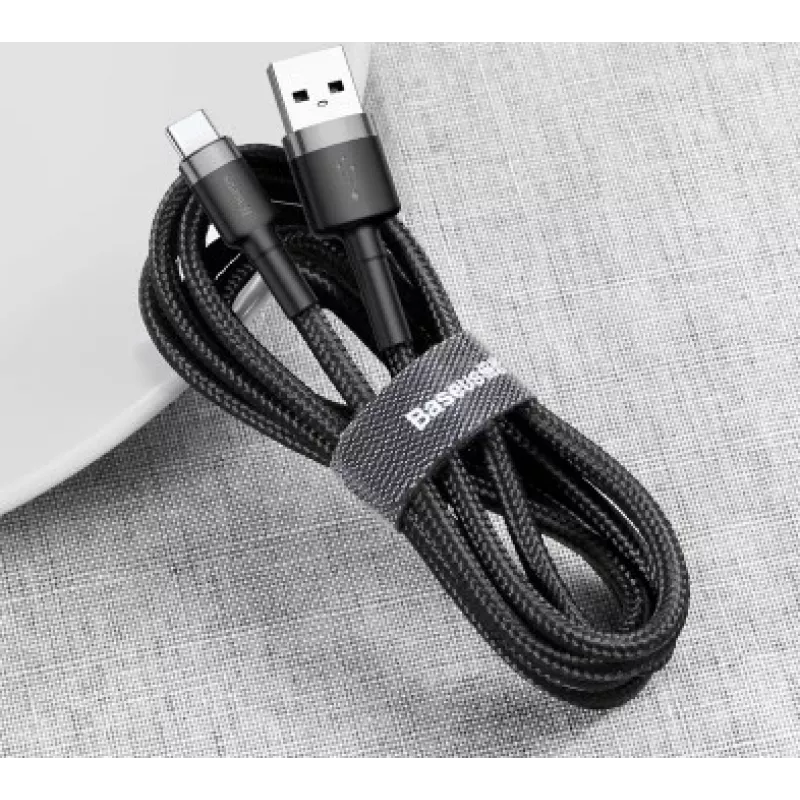 BASEUS pīts Cafule ātrās uzlādes kabelis - USB Typee-A uz Type-C 2A - 3m - pelēks/melns (neilons)