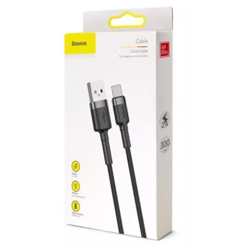BASEUS pīts Cafule ātrās uzlādes kabelis - USB Typee-A uz Type-C 2A - 3m - pelēks/melns (neilons)