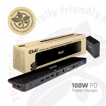 CLUB3D USB Type C 3.2 Gen1 Triple Display Dynamic PD Charging Dock 100W PD lādētāja dokstacija