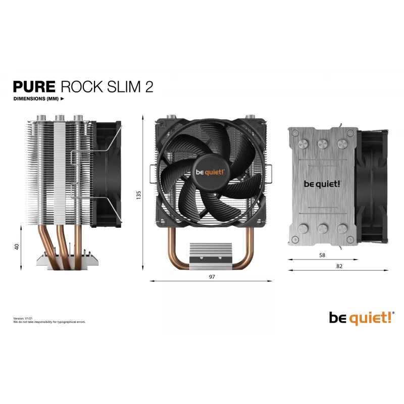 be quiet! PURE ROCK SLIM 2 procesora dzesētājs 9,2 cm sudraba 1 gab.