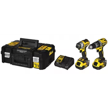 Bezvadu elektroinstrumentu kombinētais komplekts DeWalt DCK266P2T — 18V, 2×5.0Ah akumulatori, trieciengrieznis un kombinētais urbis, lādētājs, kaste