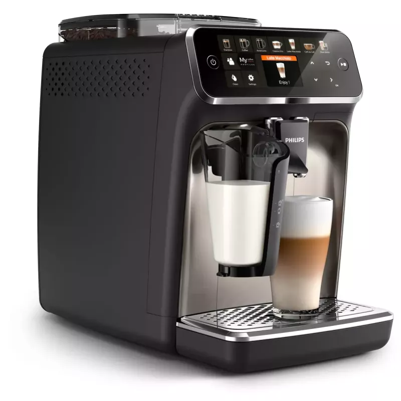 Espresso automāts Philips EP5447/90 — pilnībā automātisks, 1,8 L ūdens tvertne, 275 g pupiņu tvertne, 15 bāri, 0,26 L piena tvertne