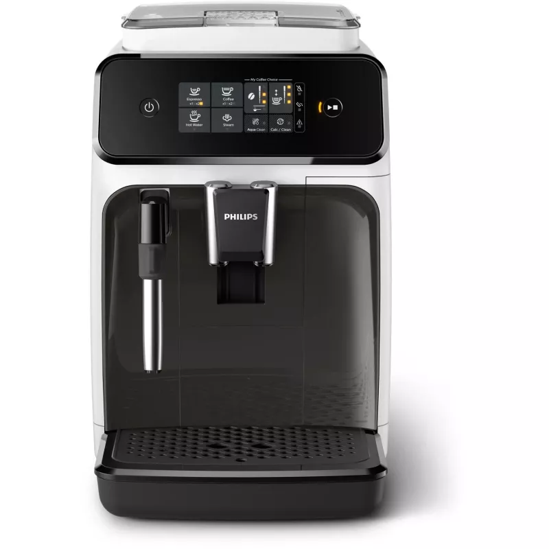 Espresso automāts Philips 1200 sērija EP1223/00 — 1,8 L ūdens tvertne, iebūvēta dzirnaviņa, 275 g pupiņu tvertne, 1500 W, balts