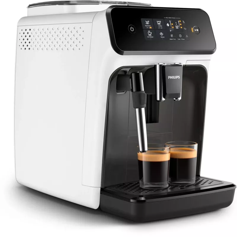 Espresso automāts Philips 1200 sērija EP1223/00 — 1,8 L ūdens tvertne, iebūvēta dzirnaviņa, 275 g pupiņu tvertne, 1500 W, balts