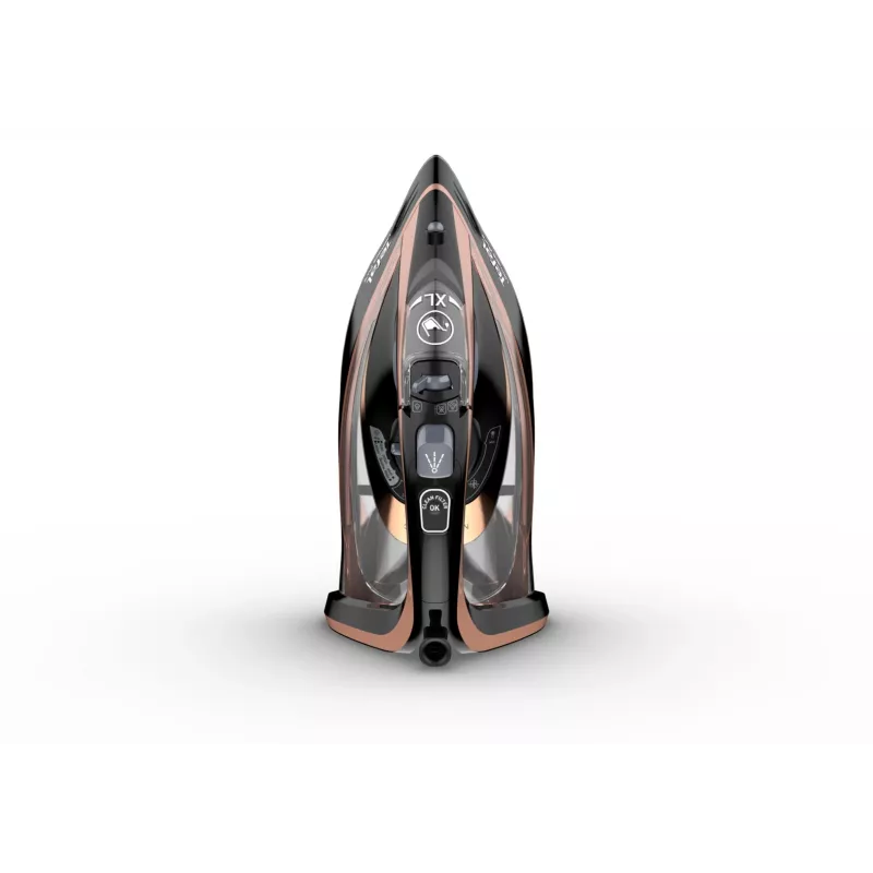 Tvaika gludeklis Tefal FV9845 — 3200 W, 60 g/min nepārtraukts tvaiks, 350 ml tvertne, vertikāls tvaiks, 1,45 kg, Melns/Varš