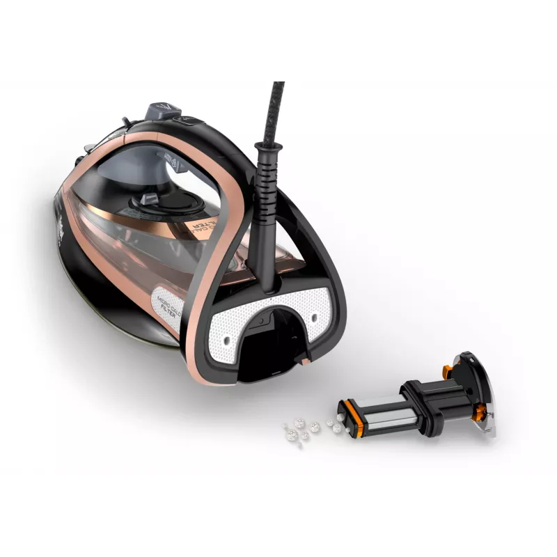 Tvaika gludeklis Tefal FV9845 — 3200 W, 60 g/min nepārtraukts tvaiks, 350 ml tvertne, vertikāls tvaiks, 1,45 kg, Melns/Varš