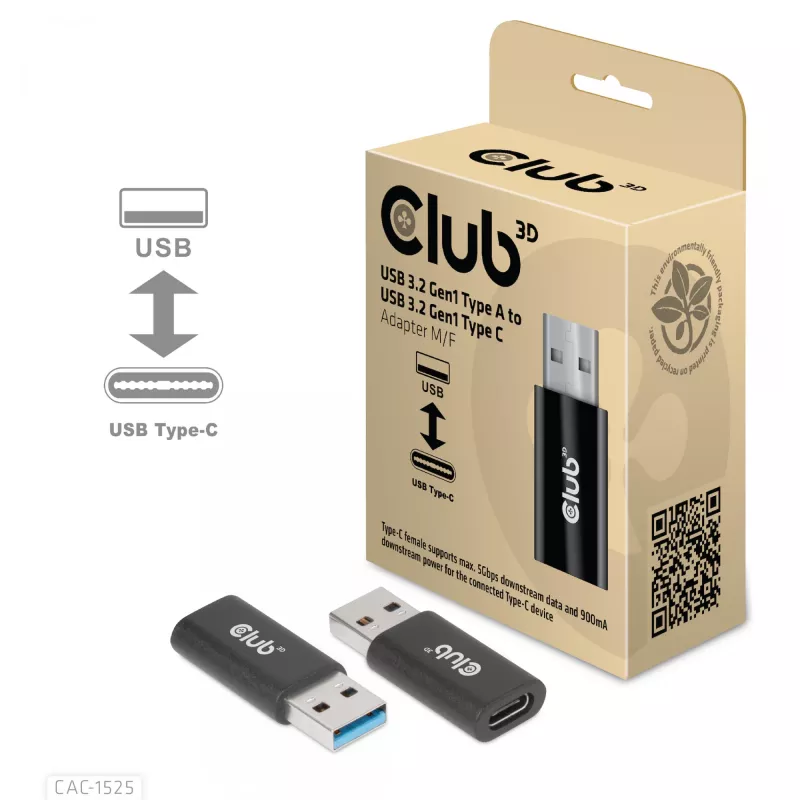 CLUB3D USB 3.2 Gen1 Tips A uz USB 3.2 Gen1 Type C adapters M/F
