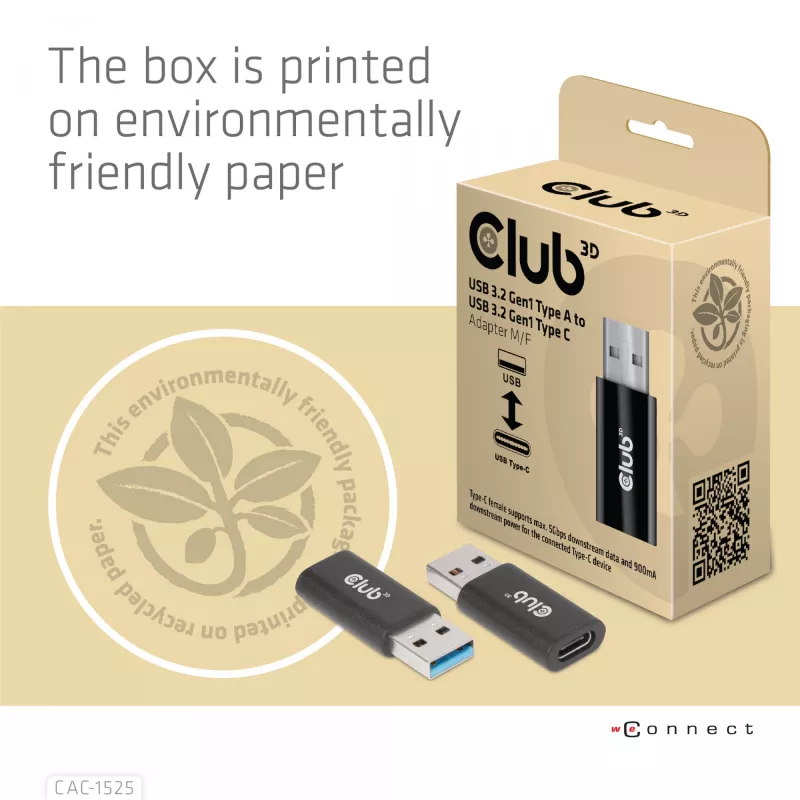 CLUB3D USB 3.2 Gen1 Tips A uz USB 3.2 Gen1 Type C adapters M/F