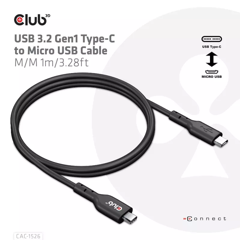 CLUB3D USB 3.2 Gen1 Type-C uz Micro USB kabelis M/M 1 m /3.28 pēdas