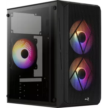 PC korpuss AEROCOOL CS107V2 Mini Tower — Melns, microATX/Mini-ITX, 2x120mm ventilatori, 1x3.5 collu + 2x2.5 collu nodalījumi