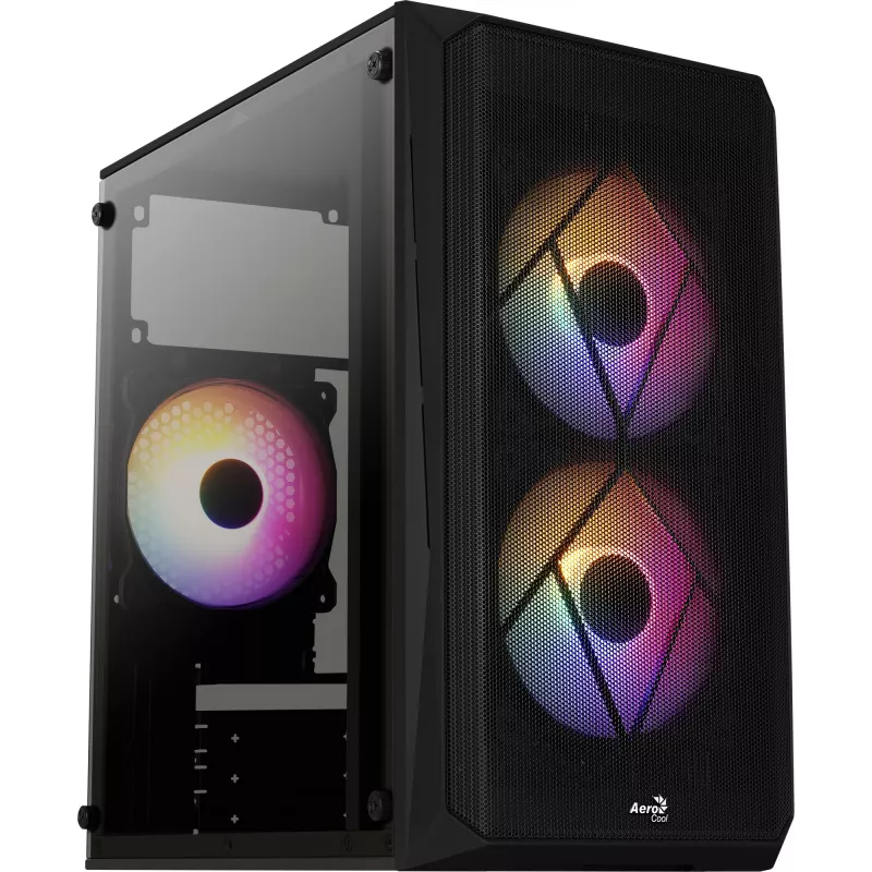 PC korpuss AEROCOOL CS107V2 Mini Tower — Melns, microATX/Mini-ITX, 2x120mm ventilatori, 1x3.5 collu + 2x2.5 collu nodalījumi