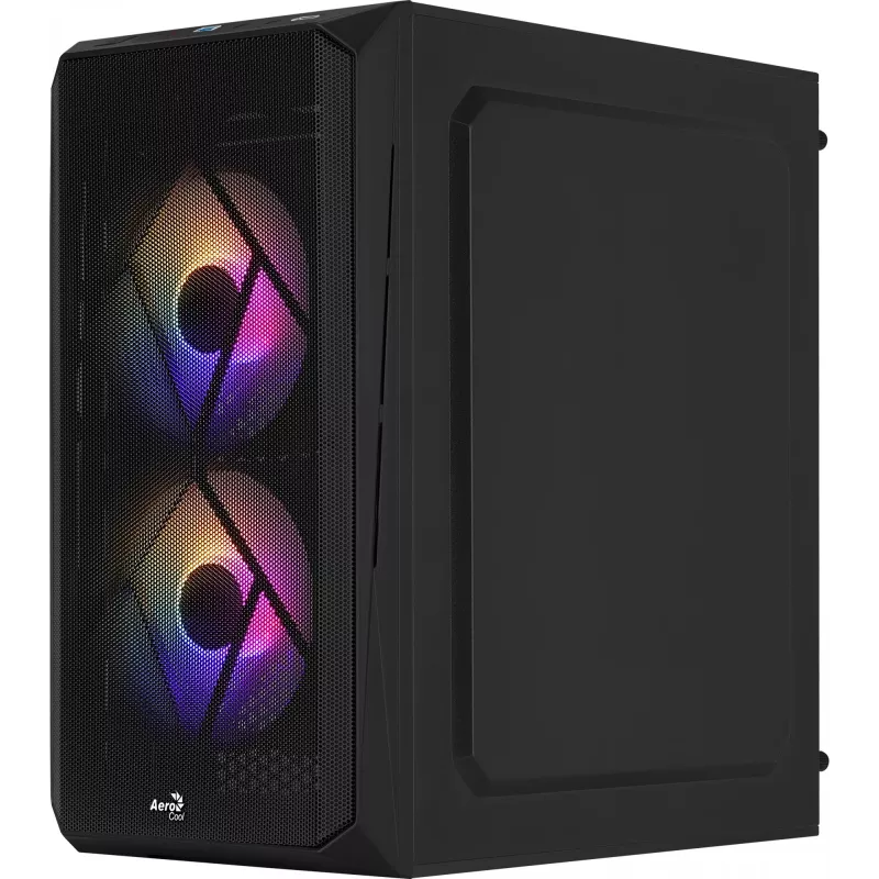 PC korpuss AEROCOOL CS107V2 Mini Tower — Melns, microATX/Mini-ITX, 2x120mm ventilatori, 1x3.5 collu + 2x2.5 collu nodalījumi