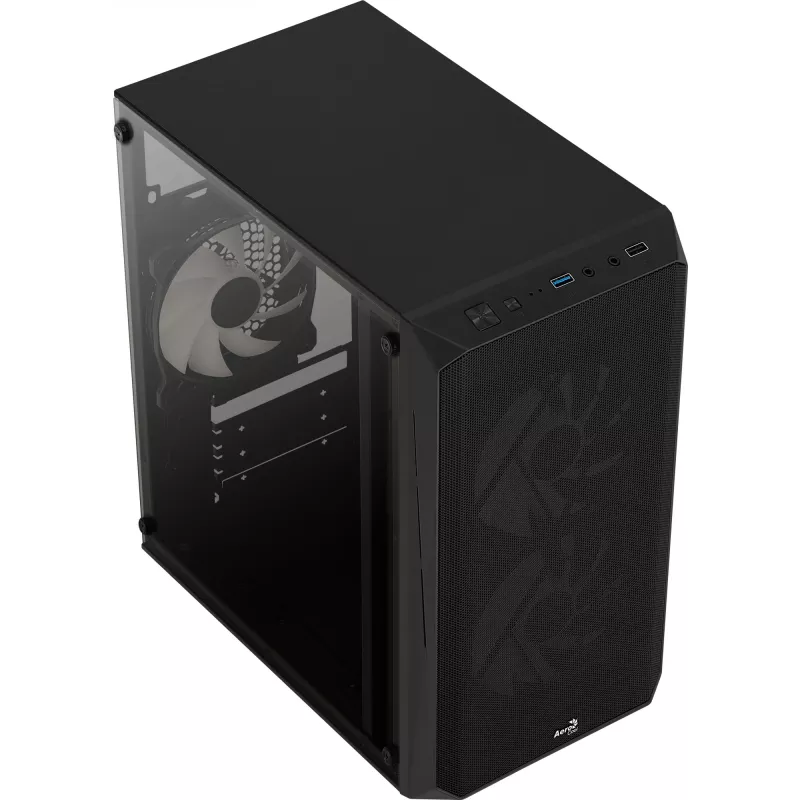 PC korpuss AEROCOOL CS107V2 Mini Tower — Melns, microATX/Mini-ITX, 2x120mm ventilatori, 1x3.5 collu + 2x2.5 collu nodalījumi