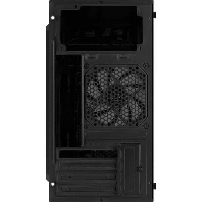 PC korpuss AEROCOOL CS107V2 Mini Tower — Melns, microATX/Mini-ITX, 2x120mm ventilatori, 1x3.5 collu + 2x2.5 collu nodalījumi