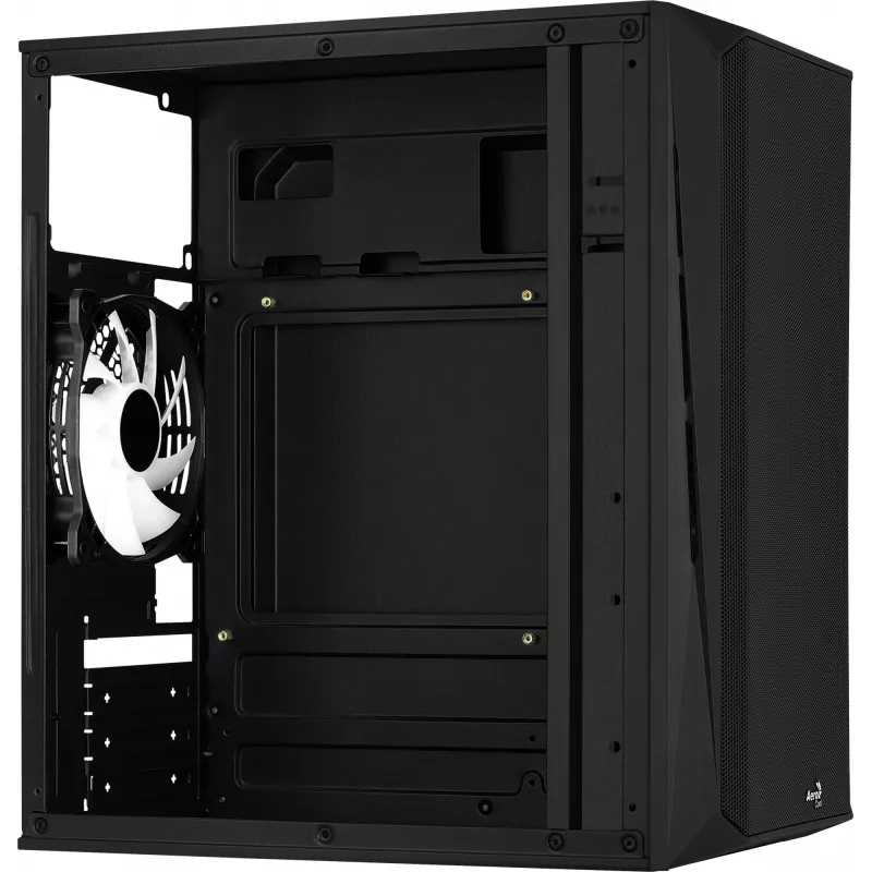 PC korpuss AEROCOOL CS107V2 Mini Tower — Melns, microATX/Mini-ITX, 2x120mm ventilatori, 1x3.5 collu + 2x2.5 collu nodalījumi
