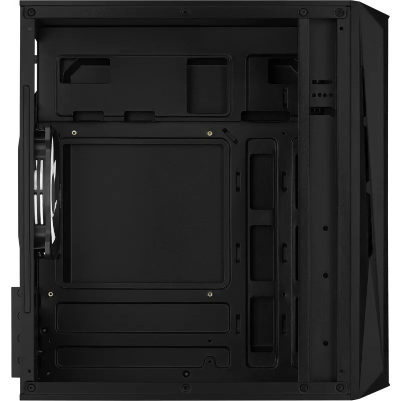 PC korpuss AEROCOOL CS107V2 Mini Tower — Melns, microATX/Mini-ITX, 2x120mm ventilatori, 1x3.5 collu + 2x2.5 collu nodalījumi
