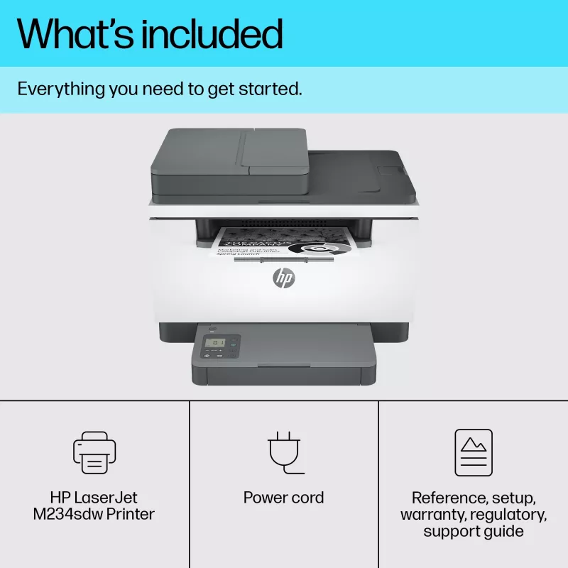 Daudzfunkciju lāzerprinteris HP LaserJet MFP M234sdw — Melnbalts A4, 29 lpp/min, Divpusējā druka, Wi‑Fi, Ethernet