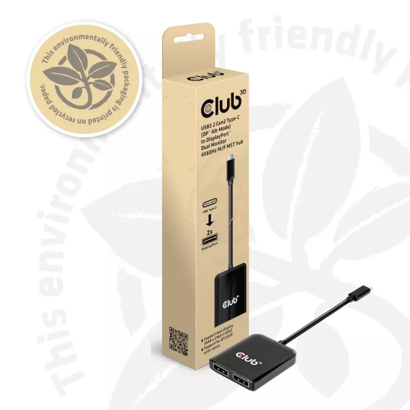 CLUB3D USB3.2 Gen2 Type-C(DP™ Alt-Mode) uz DisplayPort™ divu monitoru 4K60Hz M/F MST centrmezgls