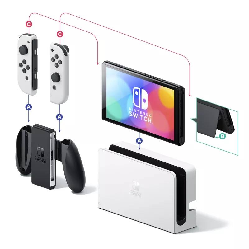 Nintendo Switch OLED, Nintendo Switch, NVIDIA Custom Tegra, Balts, Analogais / Digitālais, Sākuma poga, Barošanas poga, Pogas