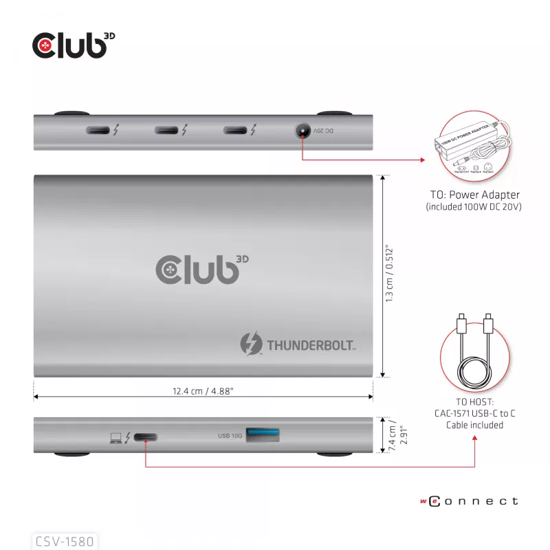 CLUB3D Certified Thunderbolt™4 Portable 5-in-1 Hub ar Smart Power