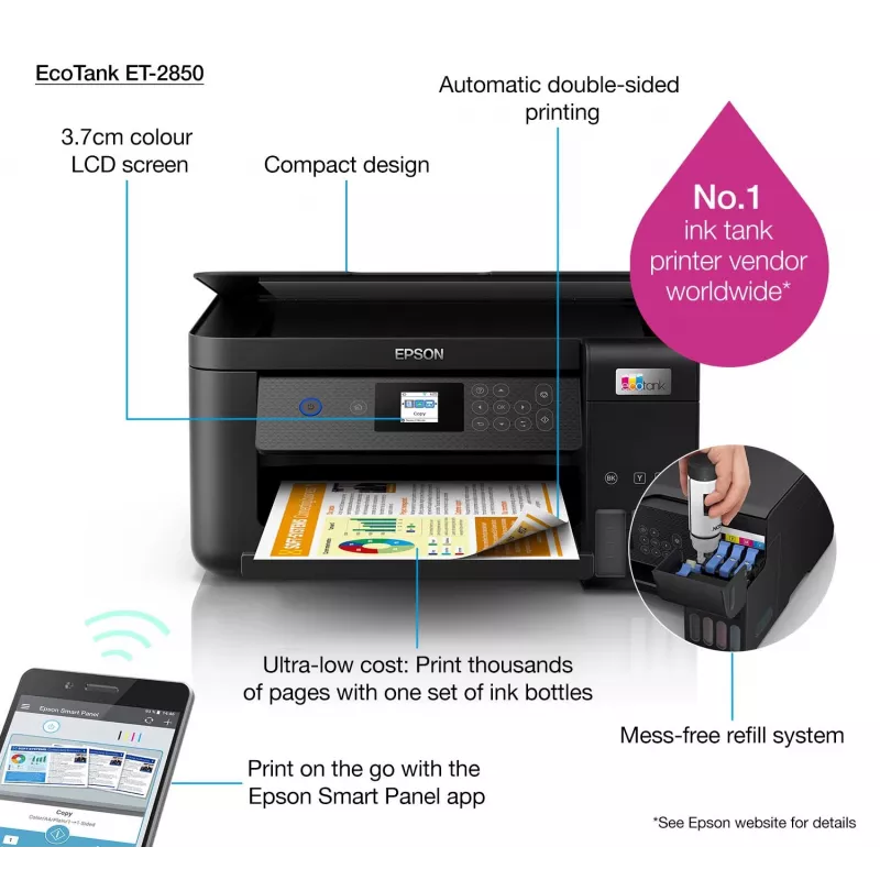 Epson EcoTank ET-2850 A4 daudzfunkciju Wi-Fi tintes tvertnes printeris