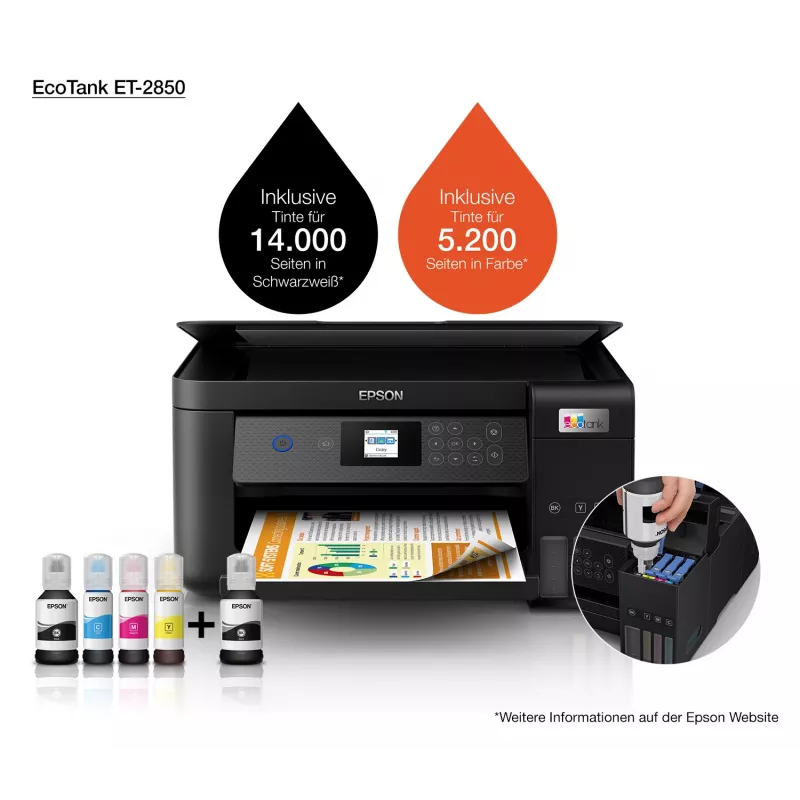 Epson EcoTank ET-2850 A4 daudzfunkciju Wi-Fi tintes tvertnes printeris