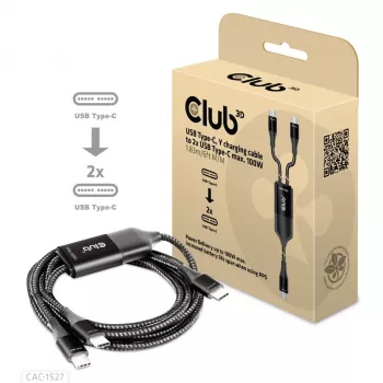CLUB3D USB Type-C, Y uzlādes kabelis ar 2x USB Type-C, maks. 100W, 1,83m/6ft M/M