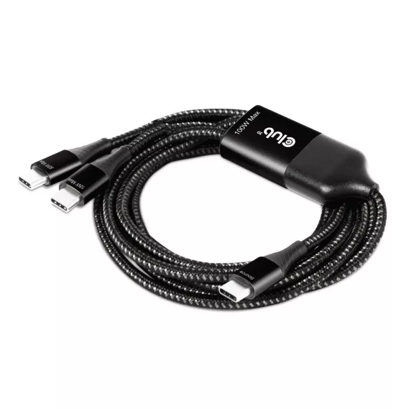 CLUB3D USB Type-C, Y uzlādes kabelis ar 2x USB Type-C, maks. 100W, 1,83m/6ft M/M
