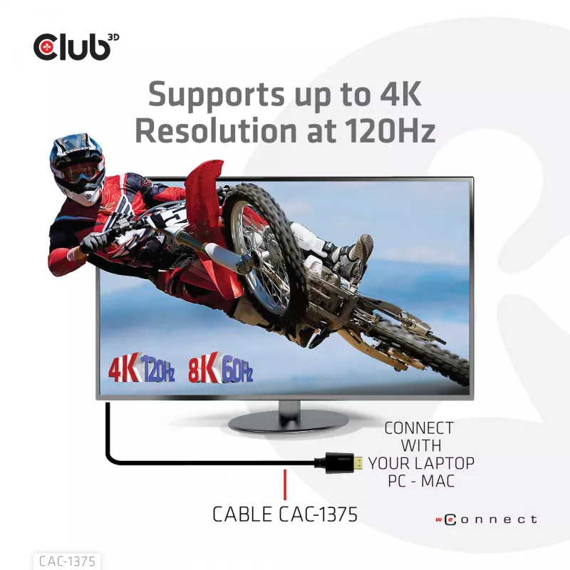 CLUB3D Ultra High Speed HDMI™ sertificēts kabelis 4K120Hz 8K60Hz 48Gbps M/M 5m/16.4ft