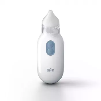 Elektriskais deguna aspirators BRAUN BNA 100 — ar baterijām darbināms, regulējama sūkšana, noņemami uzgaļi, balts
