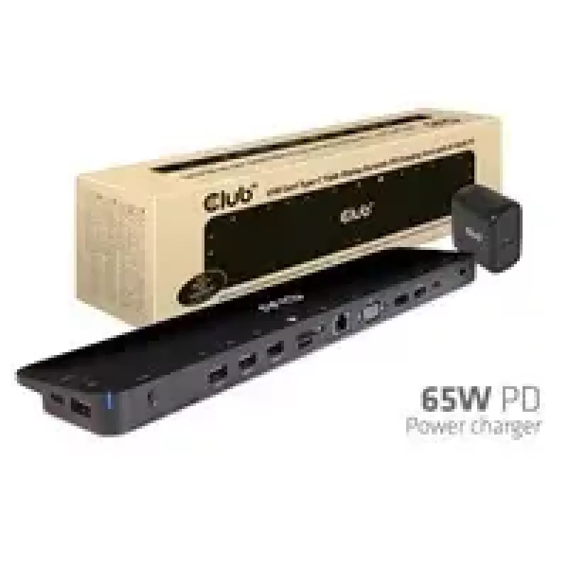CLUB3D UNIVERSAL USB Gen1 Type-C Triple Display Dynamic PD Charging Dock ar 65 W barošanas bloku (VGA, HDMI, DP, ETHERNET)