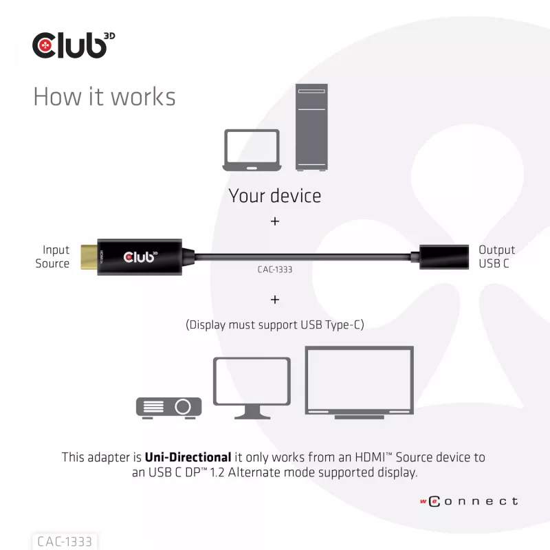 CLUB3D HDMI uz USB Type-C aktīvais adapteris 4K60Hz M/F
