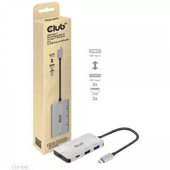 CLUB3D USB Gen2 Type-C PD uzlādes centrs ar 2x Type-C 10G portiem un 2x USB Type-A 10G portiem