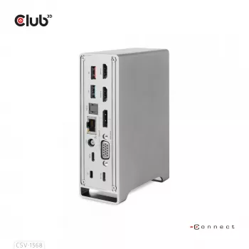 Doko stacija CLUB3D CSV-1568 metāla korpuss USB Gen2 Type-C USB Gen2 Type-A HDMI DP VGA RJ45 120W