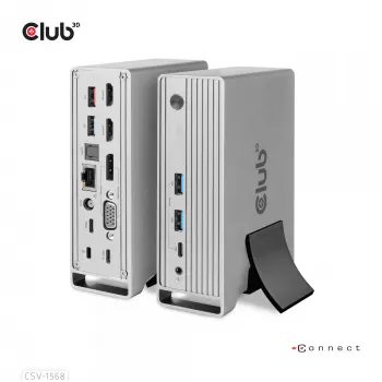 Doko stacija CLUB3D CSV-1568 metāla korpuss USB Gen2 Type-C USB Gen2 Type-A HDMI DP VGA RJ45 120W