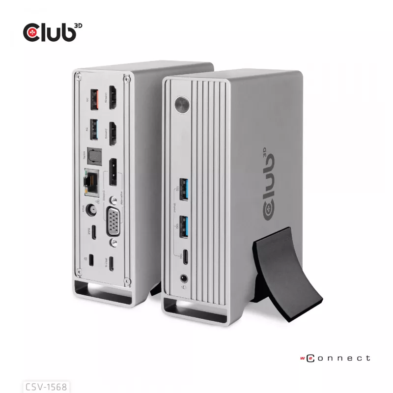 Doko stacija CLUB3D CSV-1568 metāla korpuss USB Gen2 Type-C USB Gen2 Type-A HDMI DP VGA RJ45 120W