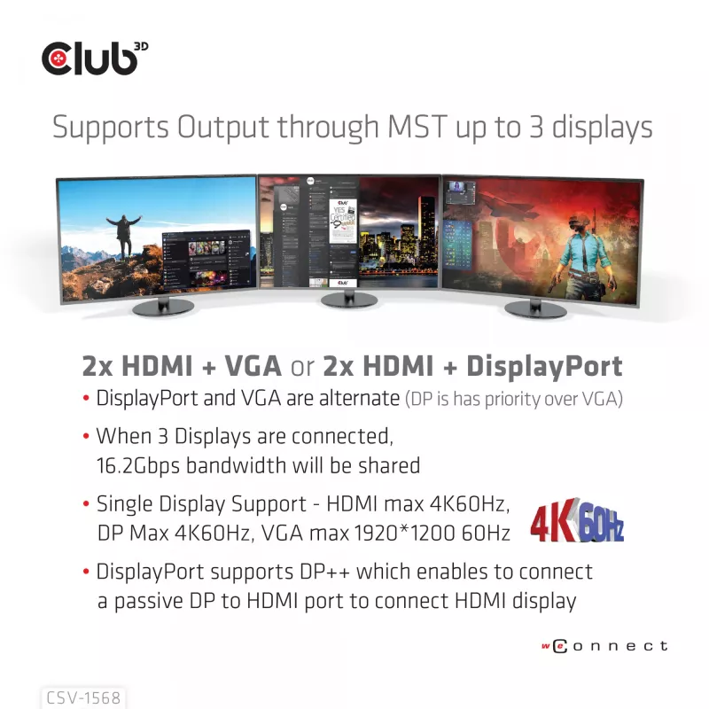 Doko stacija CLUB3D CSV-1568 metāla korpuss USB Gen2 Type-C USB Gen2 Type-A HDMI DP VGA RJ45 120W