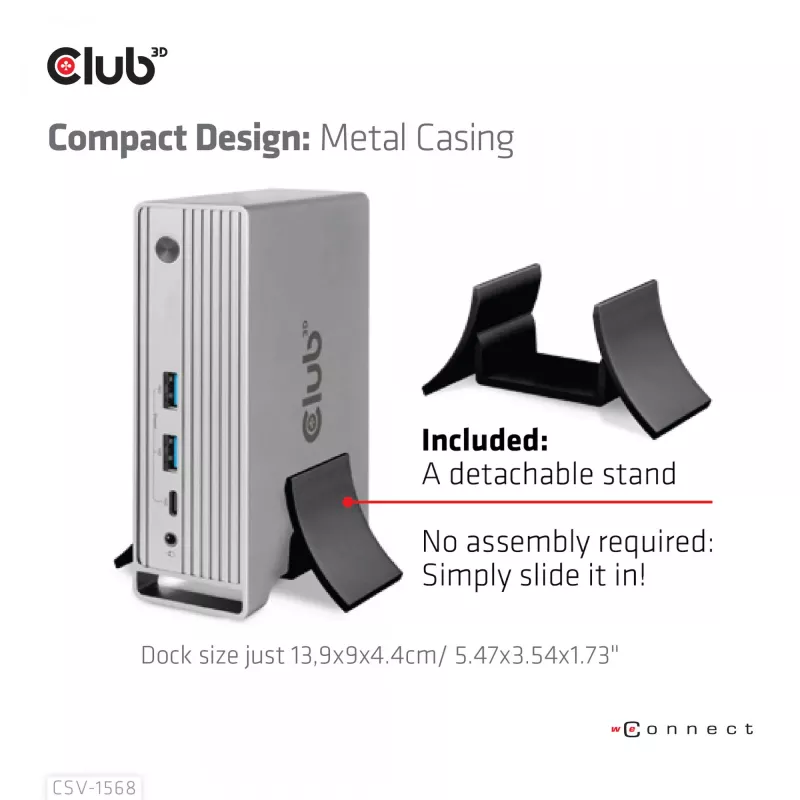 Doko stacija CLUB3D CSV-1568 metāla korpuss USB Gen2 Type-C USB Gen2 Type-A HDMI DP VGA RJ45 120W