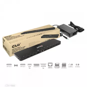 CLUB3D USB Gen1 Type-C Triple Display DP Alt mode Displaylink Dynamic PD Charging Dock ar 120 W barošanas bloku