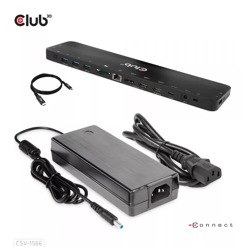 CLUB3D USB Gen1 Type-C Triple Display DP Alt mode Displaylink Dynamic PD Charging Dock ar 120 W barošanas bloku