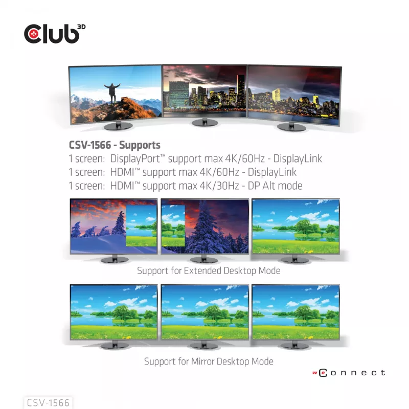 CLUB3D USB Gen1 Type-C Triple Display DP Alt mode Displaylink Dynamic PD Charging Dock ar 120 W barošanas bloku