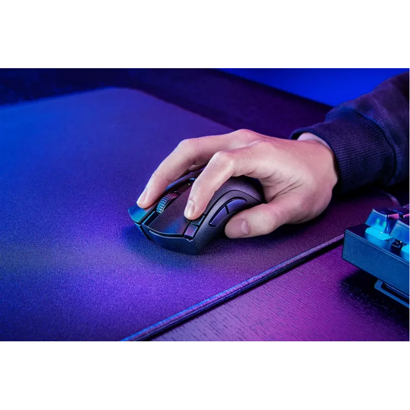 Spēļu pele Razer DeathAdder V2 X HyperSpeed — labā roka, bezvadu 2.4 GHz/Bluetooth, 14 000 DPI, 7 pogas, AA baterija, 103 g, melna