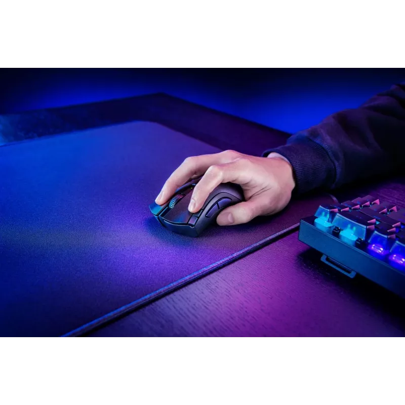 Spēļu pele Razer DeathAdder V2 X HyperSpeed — labā roka, bezvadu 2.4 GHz/Bluetooth, 14 000 DPI, 7 pogas, AA baterija, 103 g, melna