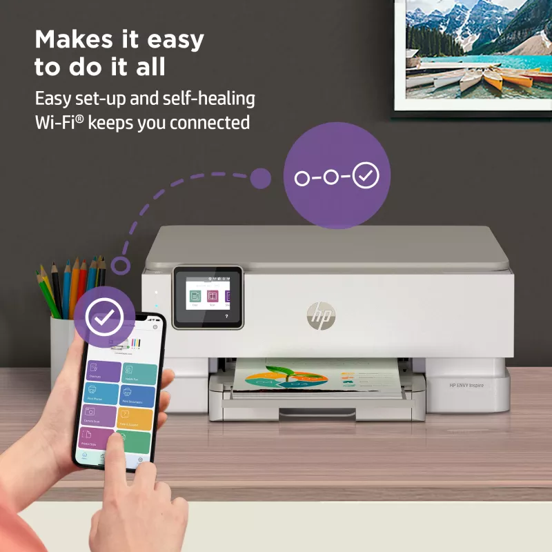 HP ENVY Inspire 7220e Bezvadu Daudzfunkciju Krāsu Printeris, Instant Ink; Kopētājs, Skenētājs
