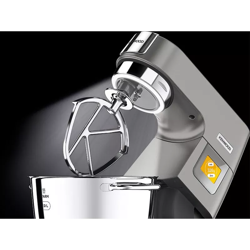 Stāvmiksers Kenwood KWL90.004SI — 1400 W, 7 L nerūsējošā tērauda bļoda, skārienjutīga vadība, iebūvēti svari, sudraba